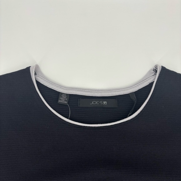 Joe's Jeans NWT Black and Grey Horizontal Ribbed Short Sleeve Cotton Tee, Medium - Picture 5 of 16